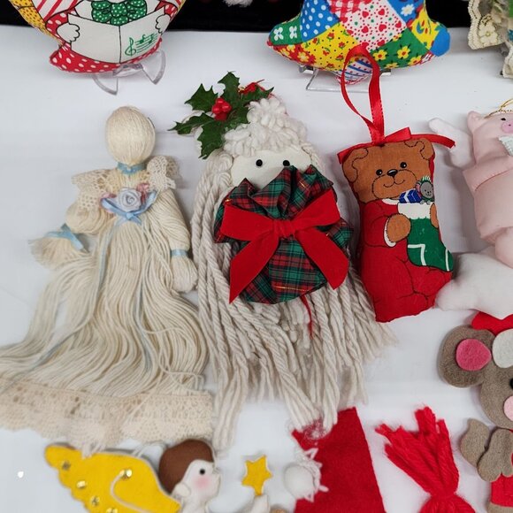 Vintage Handmade Christmas Ornaments Fabric Felt Sequin Yarn Angels Figures - Picture 6 of 9